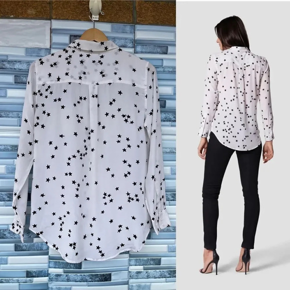 Equipment Star Print Long Sleeve Silk Blouse medium - Picture 2 of 13
